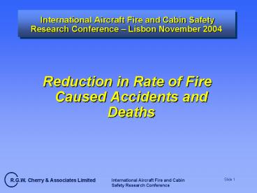 International Aircraft Fire and Cabin Safety Research Conference 
