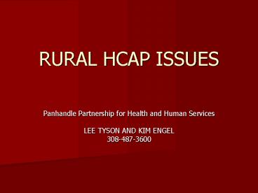 RURAL HCAP ISSUES