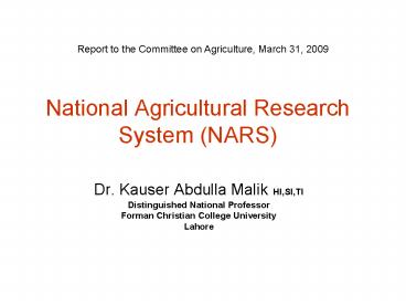 National Agricultural Research System NARS