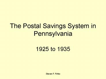 The Postal Savings System in Pennsylvania