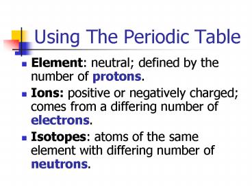Using The Periodic Table