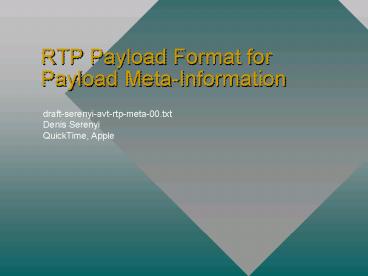 RTP Payload Format for Payload MetaInformation