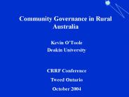 Community Governance in Rural Australia