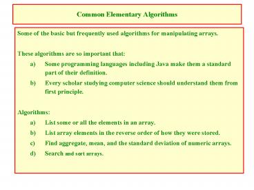 Common Elementary Algorithms