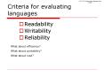 Criteria for evaluating languages PowerPoint PPT Presentation