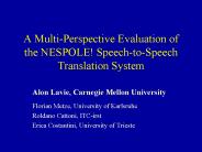 A Multi-Perspective Evaluation of the NESPOLE! Speech-to-Speech Translation System