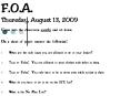 F'O'A' Thursday, August 13, 2009 PowerPoint PPT Presentation