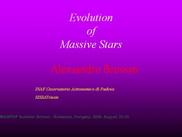 Evolution of Massive Stars