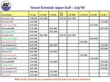 Vessel Schedule Upper Gulf July09