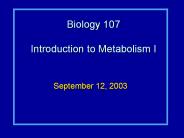 Biology 107 Introduction to Metabolism I