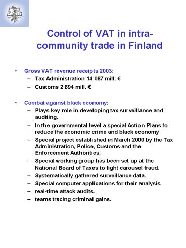 Control of VAT in intra-community trade in Finland