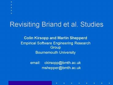 Revisiting Briand et al' Studies