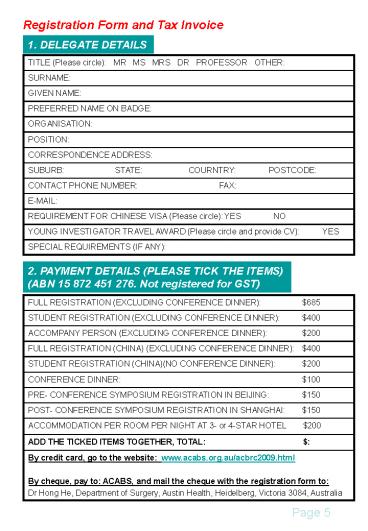 Registration Form and Tax Invoice