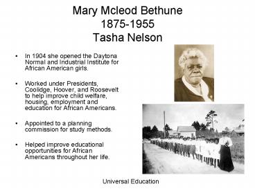 Mary Mcleod Bethune 18751955 Tasha Nelson