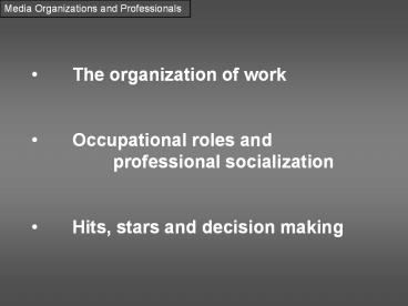 Media Organizations and Professionals