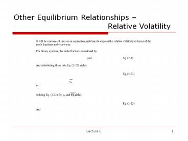 Other Equilibrium Relationships 