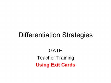 Differentiation Strategies