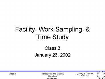 Plant Layout and Material Handling Spring 2002