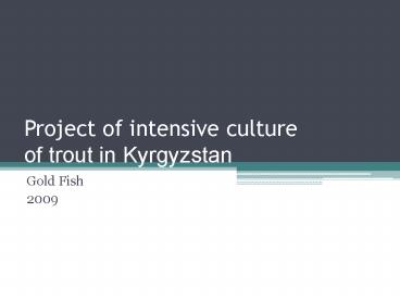 Project of intensive culture of trout in Kyrgyzstan