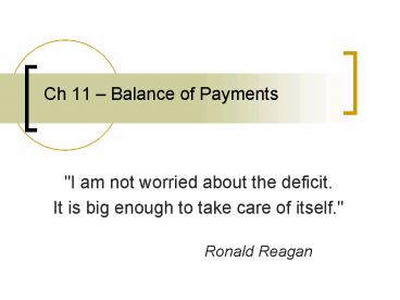 Ch 11 Balance of Payments