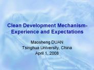 Clean Development MechanismExperience and Expectations