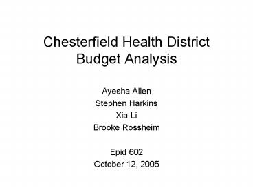 Chesterfield Health District Budget Analysis