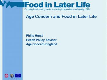 Age Concern and Food in Later Life