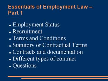 Essentials of Employment Law Part 1