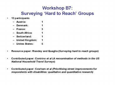 Workshop B7: Surveying 
