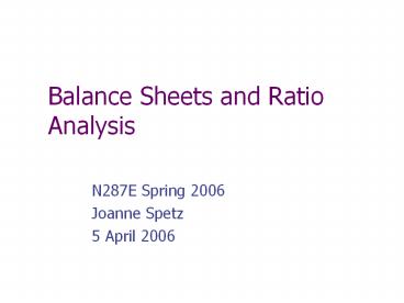 Balance Sheets and Ratio Analysis