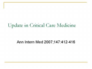 Update in Critical Care Medicine