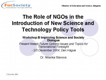 The Role of NGOs in the Introduction of New Science and Technology Policy Tools