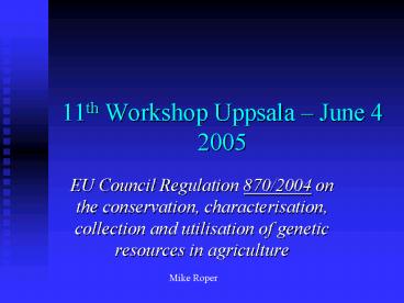 11th Workshop Uppsala June 4 2005
