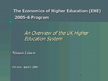 The Economics of Higher Education EHE 20056 Program