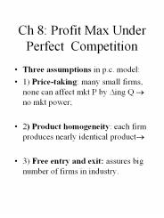 Ch 8: Profit Max Under Perfect Competition