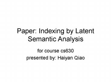 Paper: Indexing by Latent Semantic Analysis