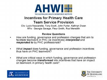 Incentives for Primary Health Care