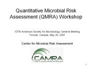 Quantitative Microbial Risk Assessment QMRA Workshop