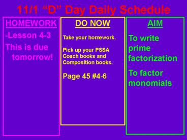 111 D Day Daily Schedule