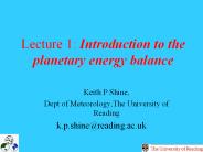 Lecture 1: Introduction to the planetary energy balance