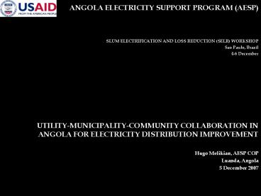 ANGOLA ELECTRICITY SUPPORT PROGRAM AESP