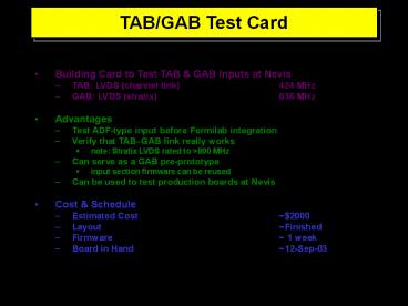 TAB/GAB Test Card