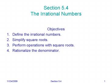 Section 5'4 The Irrational Numbers
