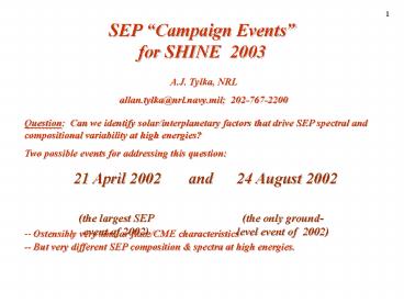 SEP Campaign Events for SHINE 2003