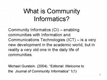 What is Community Informatics