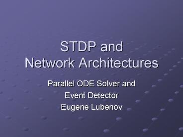 STDP and Network Architectures