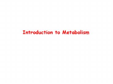 Introduction to Metabolism