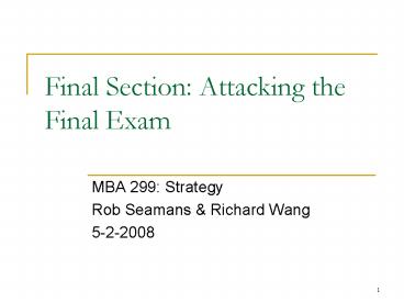 Final Section: Attacking the Final Exam