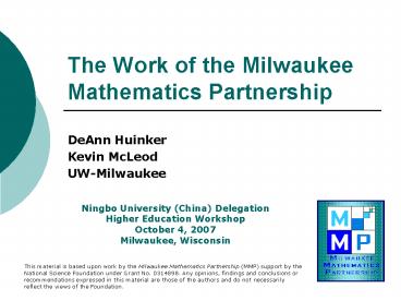 The Work of the Milwaukee Mathematics Partnership