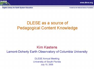 DLESE as a source of Pedagogical Content Knowledge